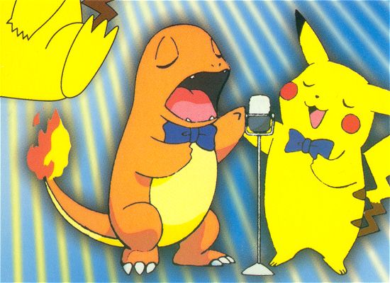 Charmander and Pikachu singing - P06 of 6 - Topps - Series 3 - front