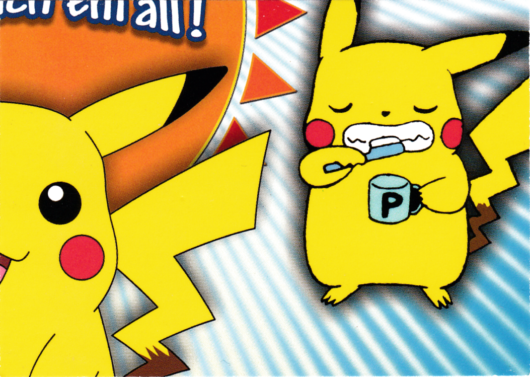 Pikachu brushing teeth - P04 of 6 - Topps - Series 3 - front