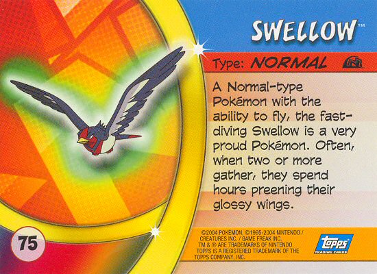Swellow - 75 - Topps - Pokemon Advanced Challenge - back