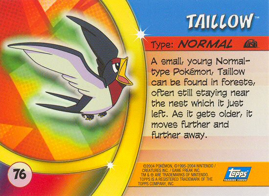 Taillow - 76 - Topps - Pokemon Advanced Challenge - back