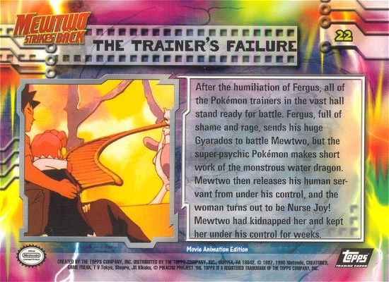 The Trainer's Failure - 22 - Topps - Pokemon the first movie - back