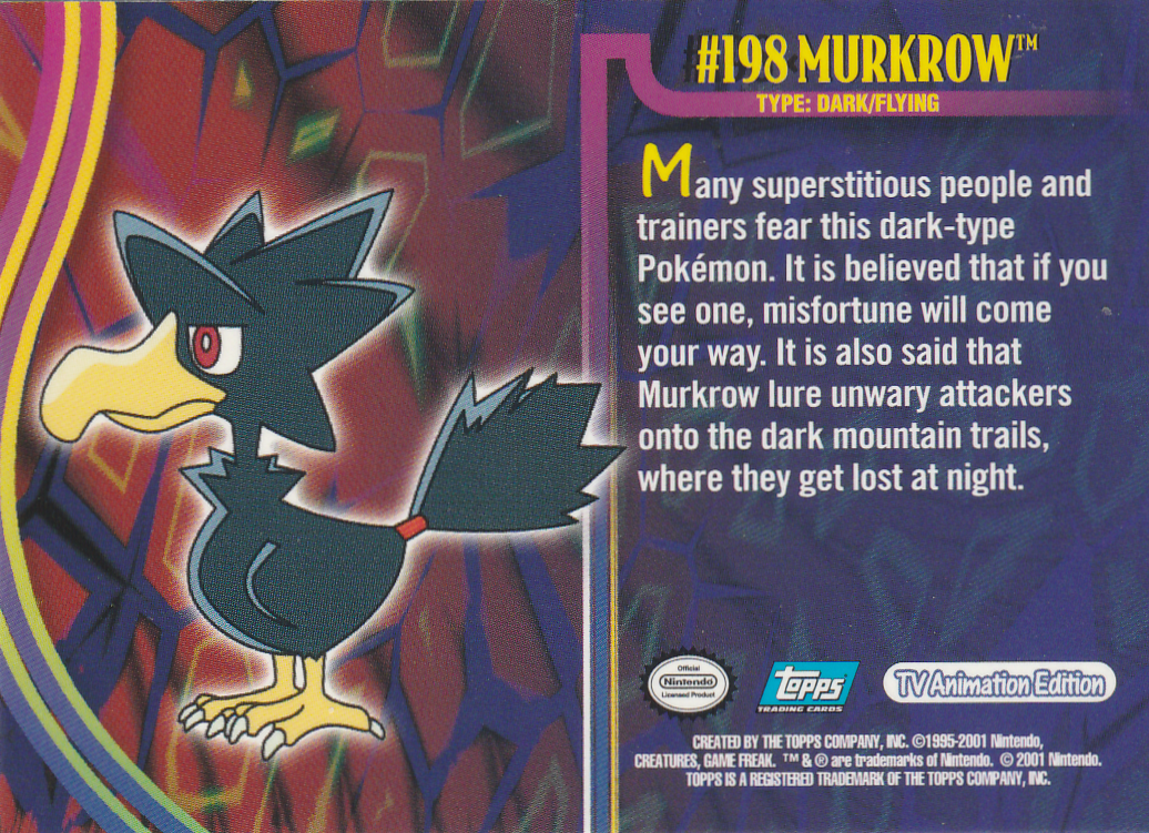 Murkrow - 198 - Topps - Johto series - back