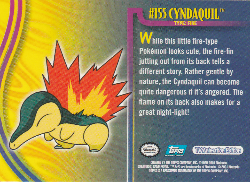 Cyndaquil - 155 - Topps - Johto series - back