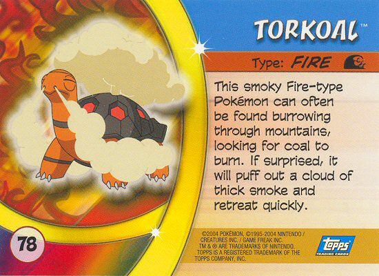 Torkoal - 78 - Topps - Pokemon Advanced Challenge - back