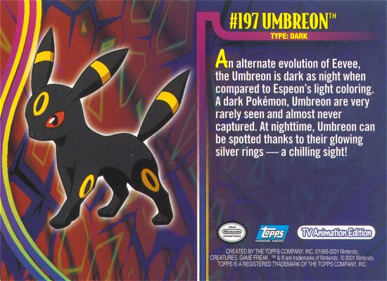 Umbreon - 197 - Topps - Johto League Champions - back