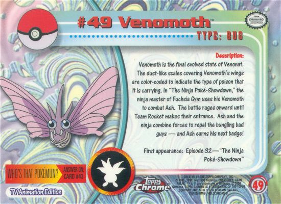 Venomoth - 49 - Topps - Chrome series 1 - back