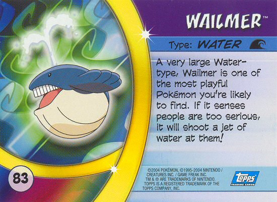 Wailmer - 83 - Topps - Pokemon Advanced Challenge - back