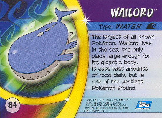 Wailord - 84 - Topps - Pokemon Advanced Challenge - back