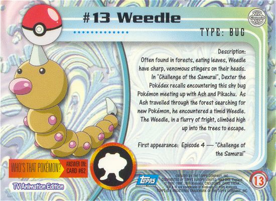 Weedle - 13 - Topps - Series 1 - back