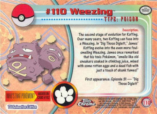 Weezing - 110 - Topps - Chrome series 2 - back