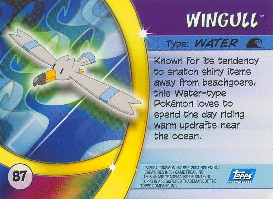 Wingull - 87 - Topps - Pokemon Advanced Challenge - back