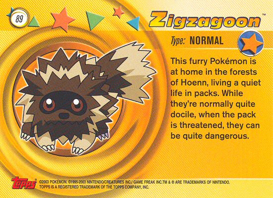 Zigzagoon - 89 - Topps - Pokemon Advanced - back